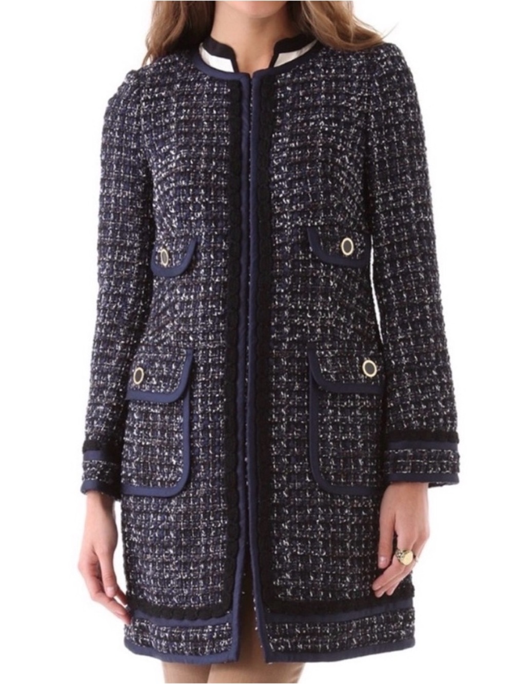 Tory Burch Annabelle Tweed Jacket with Gold Buttons